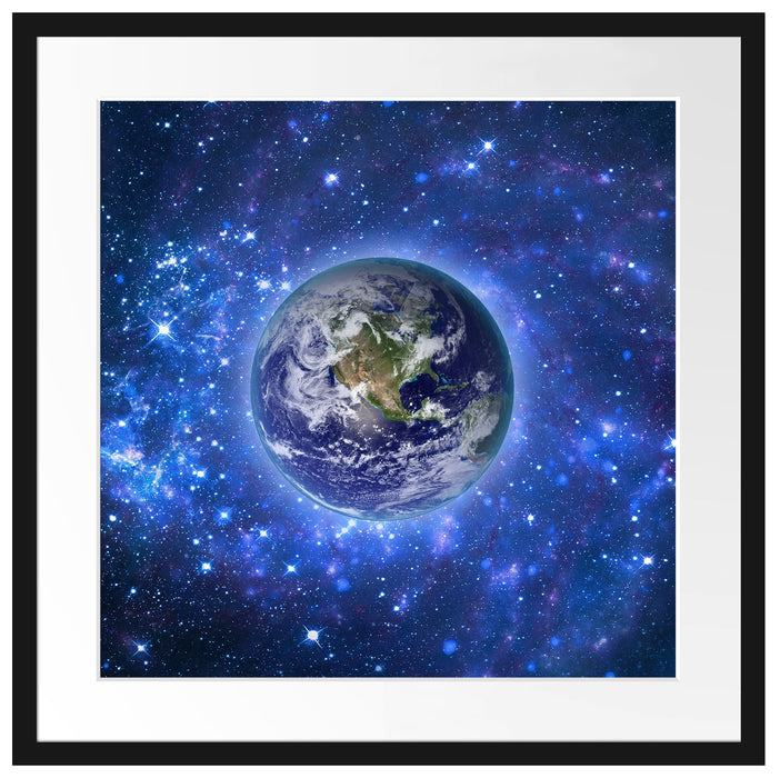 Planet Erde im Weltraum Passepartout Quadratisch 55x55