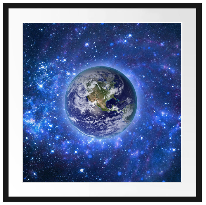 Planet Erde im Weltraum Passepartout Quadratisch 70x70