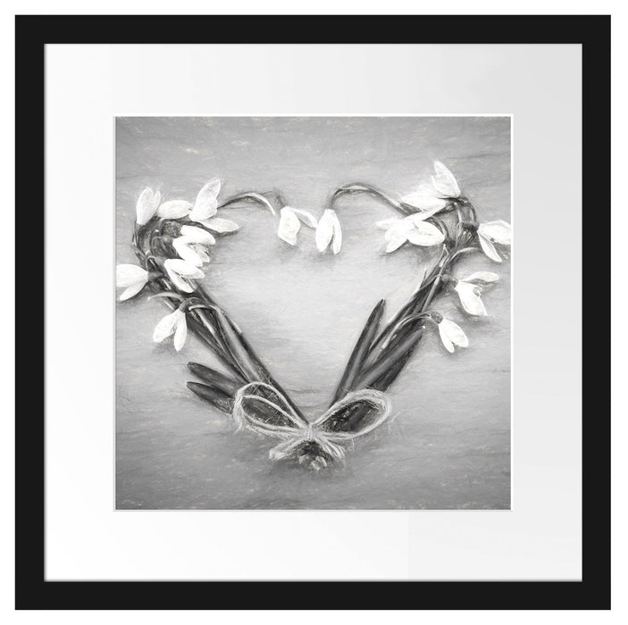 Herz aus Blumen Kunst Passepartout Quadratisch 40x40