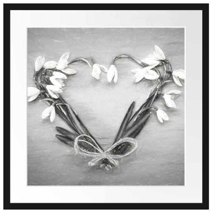 Herz aus Blumen Kunst Passepartout Quadratisch 55x55