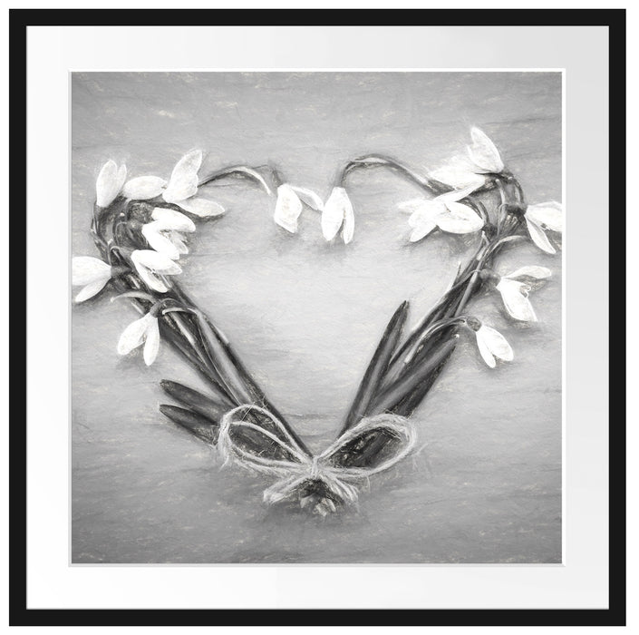 Herz aus Blumen Kunst Passepartout Quadratisch 70x70