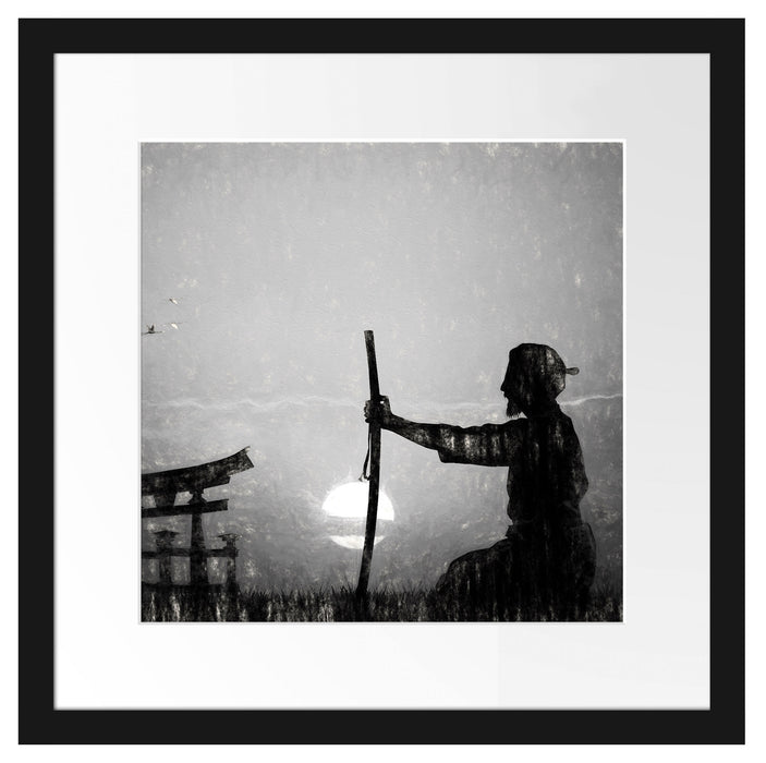 Samurai-Meister vor Horizont Passepartout Quadratisch 40x40