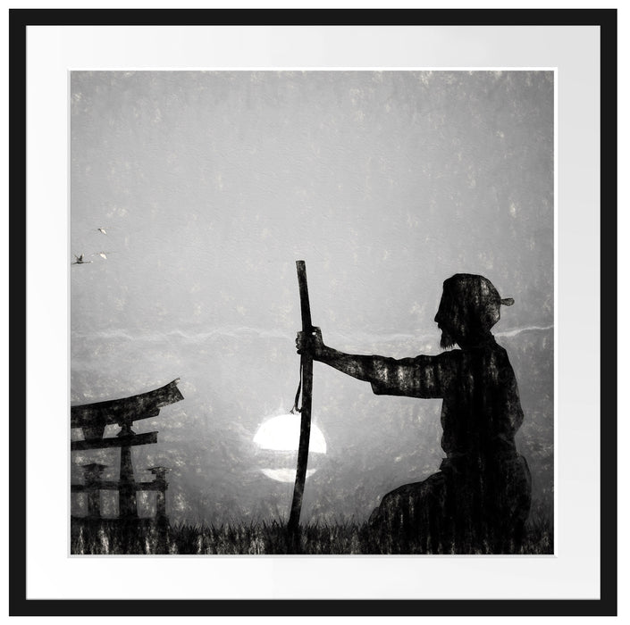 Samurai-Meister vor Horizont Passepartout Quadratisch 70x70