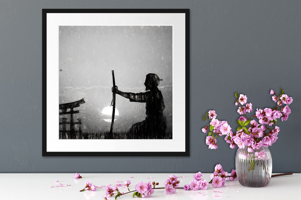 Samurai-Meister vor Horizont Quadratisch Passepartout Dekovorschlag