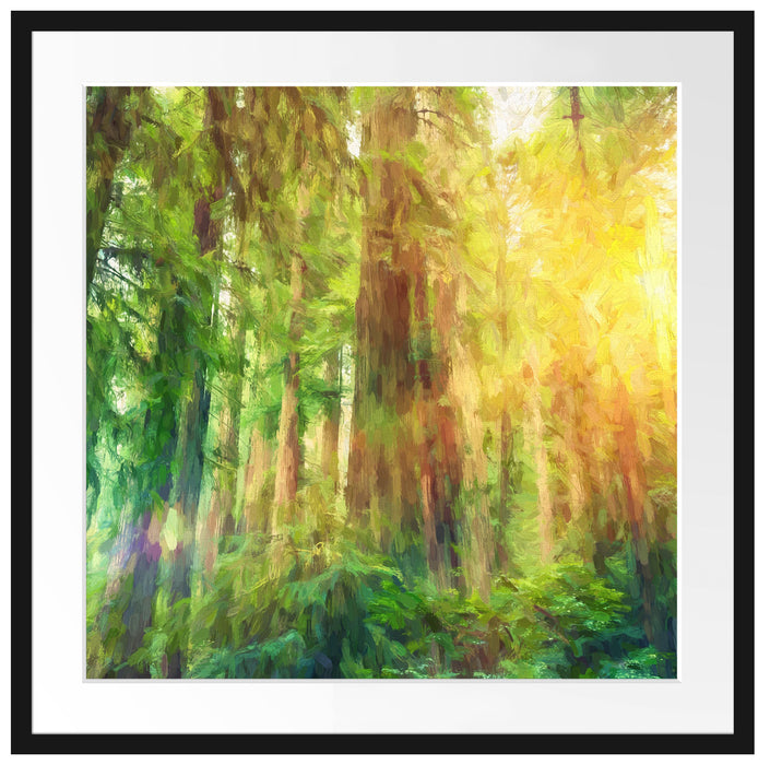 Wald bei Sonnenlicht Kunst Passepartout Quadratisch 70x70