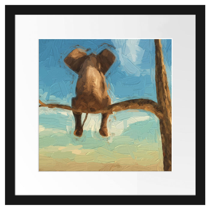 Elefant auf einem Ast in der Wüste Passepartout Quadratisch 40x40