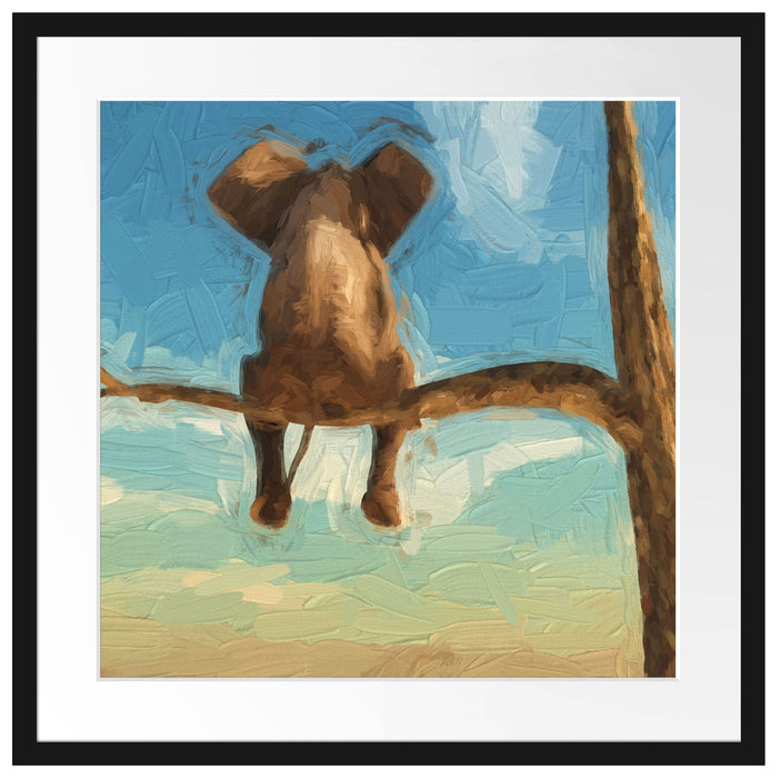 Elefant auf einem Ast in der Wüste Passepartout Quadratisch 55x55