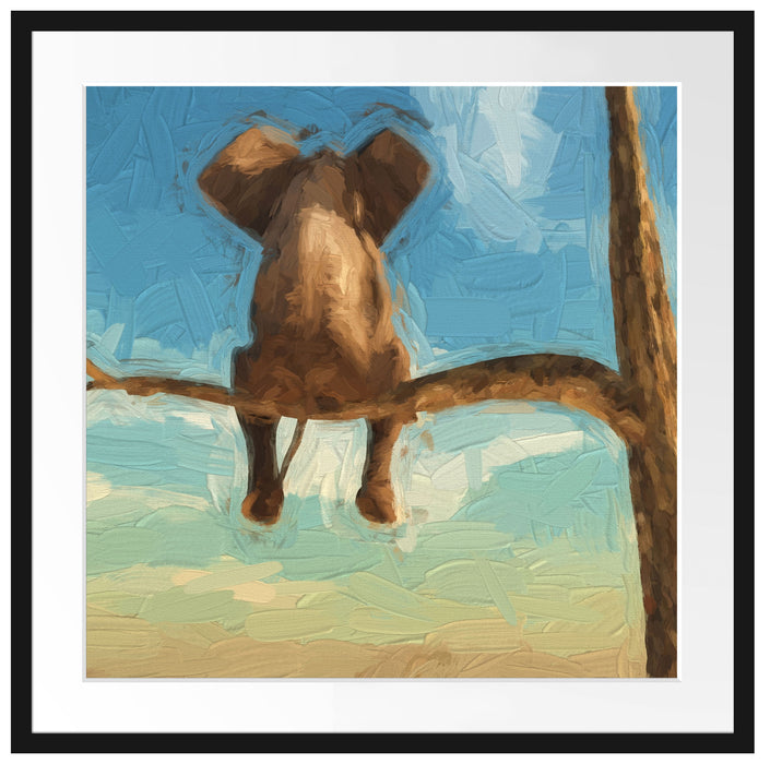 Elefant auf einem Ast in der Wüste Passepartout Quadratisch 70x70