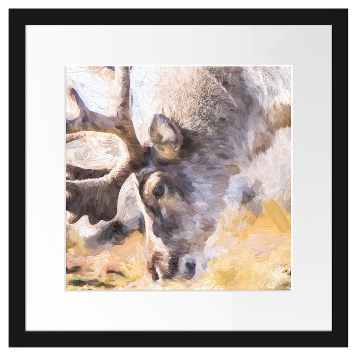 süßes Rentier beim Essen Kunst Passepartout Quadratisch 40x40