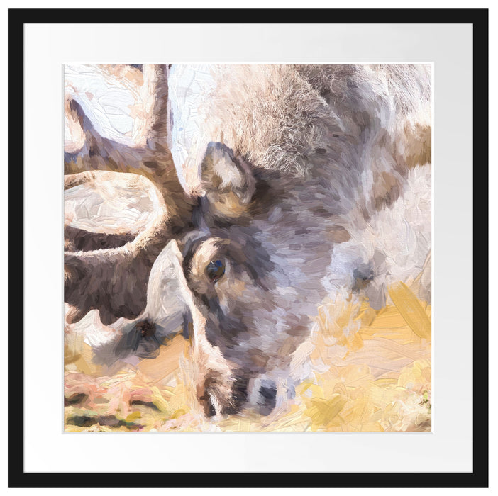 süßes Rentier beim Essen Kunst Passepartout Quadratisch 55x55