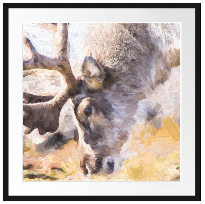 süßes Rentier beim Essen Kunst Passepartout Quadratisch 70x70