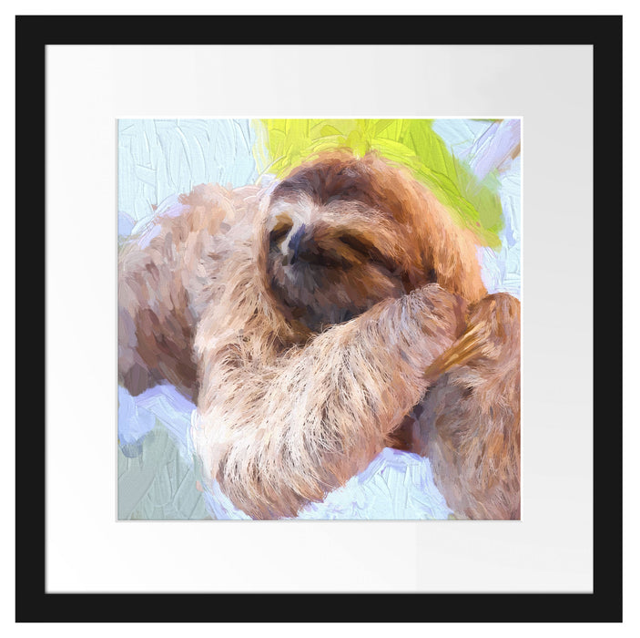 Faultier hängt von Ast Passepartout Quadratisch 40x40