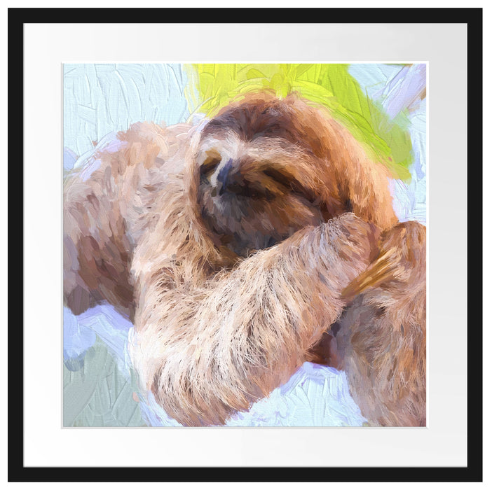 Faultier hängt von Ast Passepartout Quadratisch 55x55