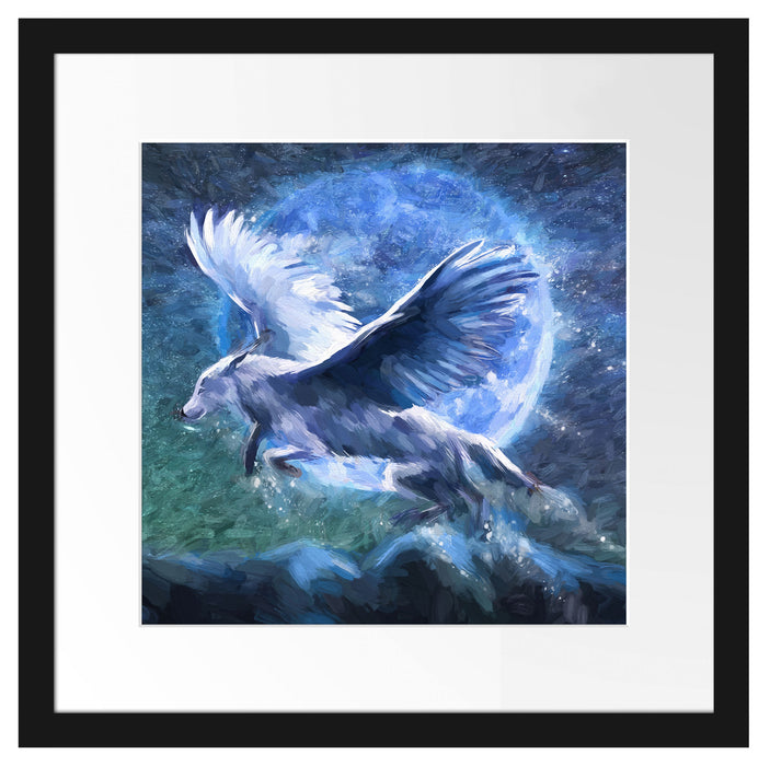 Wolf mit Flügeln Kunst Passepartout Quadratisch 40x40