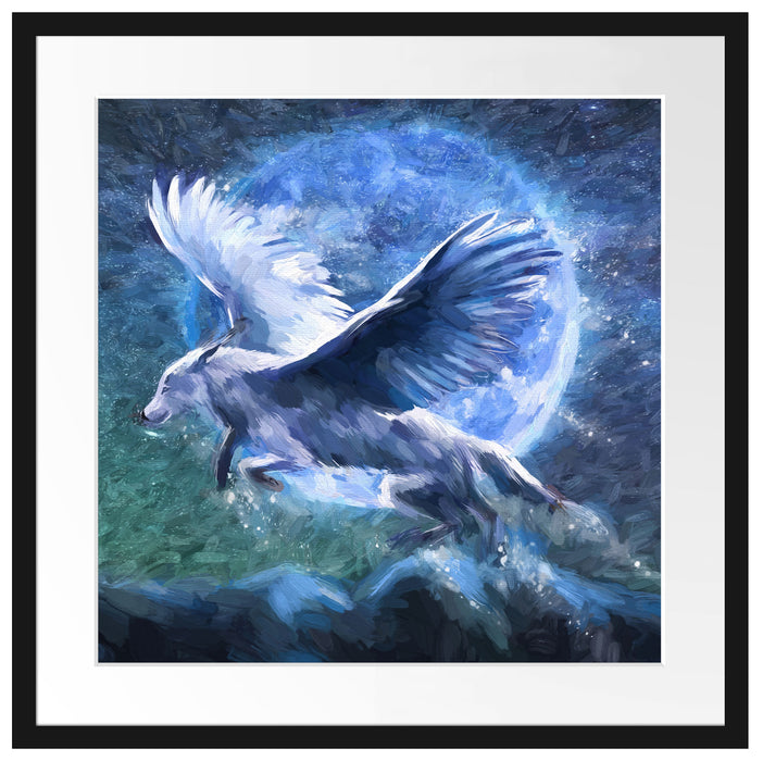 Wolf mit Flügeln Kunst Passepartout Quadratisch 55x55