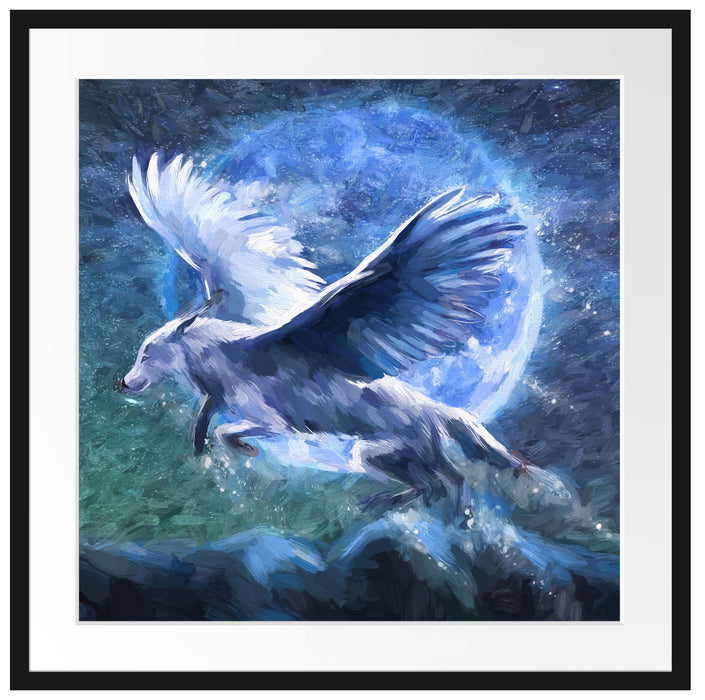 Wolf mit Flügeln Kunst Passepartout Quadratisch 70x70