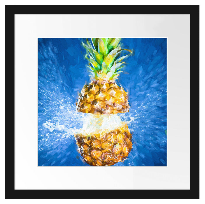 Ananas mit Wasser bespritzt Kunst Passepartout Quadratisch 40x40