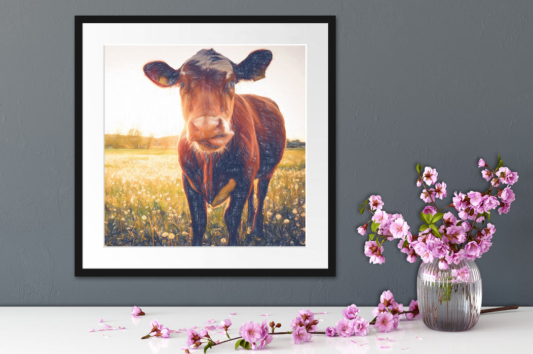 Kuh auf Butterblumenwiese Quadratisch Passepartout Dekovorschlag