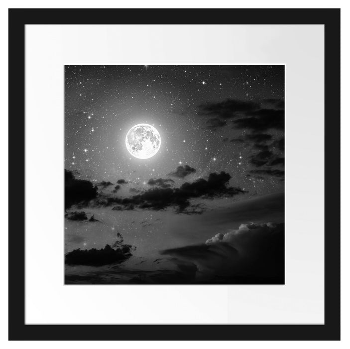 Leuchtender Mond am Nachthimmel Passepartout Quadratisch 40x40