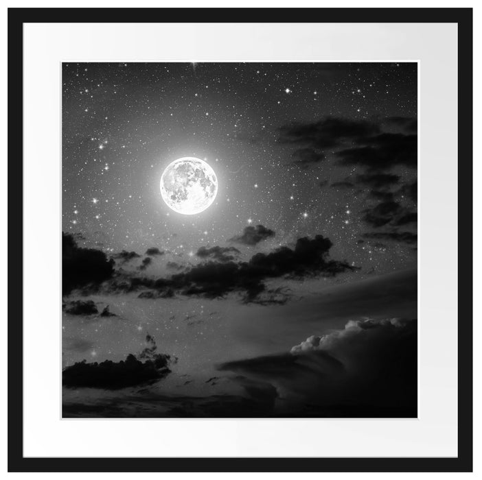Leuchtender Mond am Nachthimmel Passepartout Quadratisch 55x55