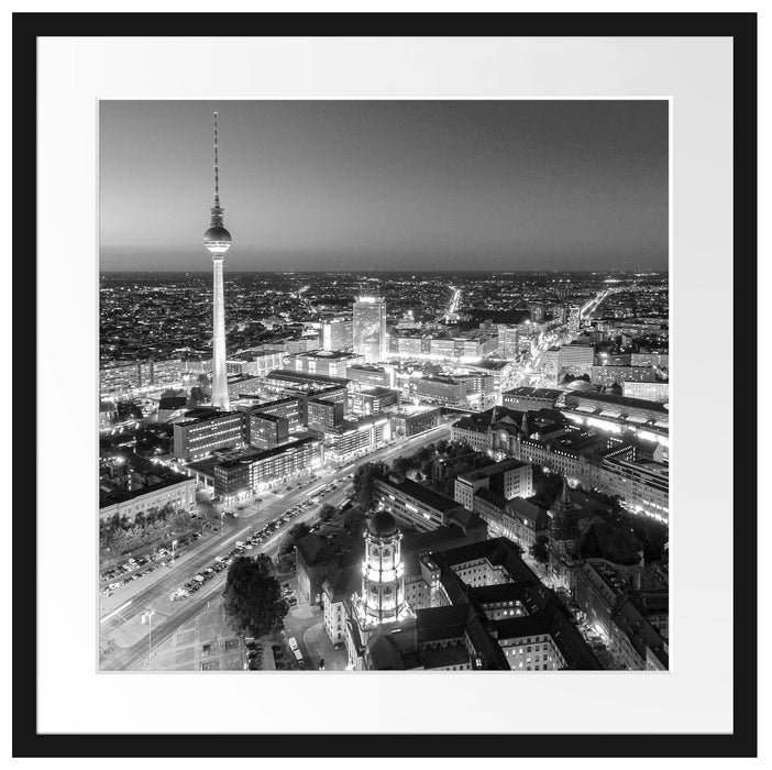 Berlin City Panorama Kunst B&W Passepartout Quadratisch 55x55