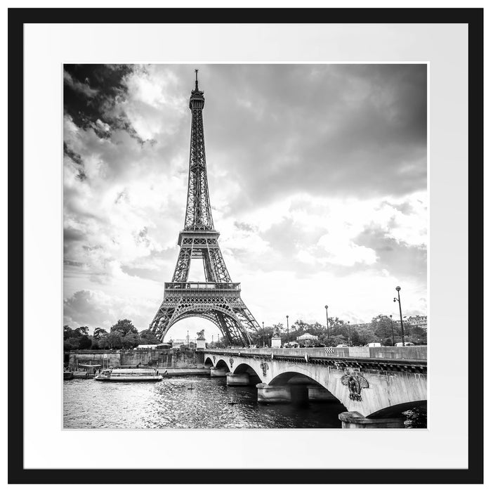 Eiffelturm in Paris Kunst B&W Passepartout Quadratisch 55x55