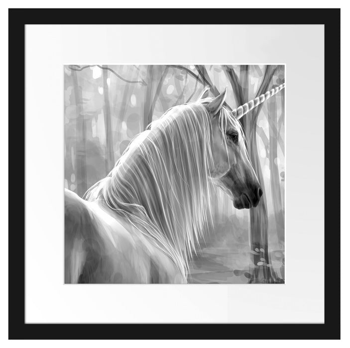 Einhorn im Wald Passepartout Quadratisch 40x40