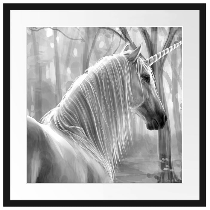 Einhorn im Wald Passepartout Quadratisch 55x55