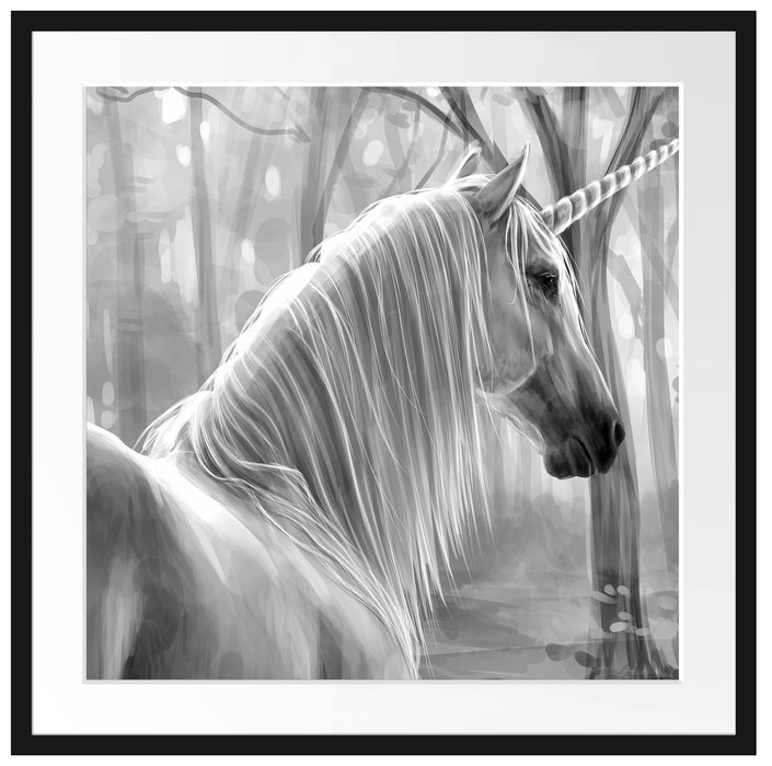 Einhorn im Wald Passepartout Quadratisch 70x70