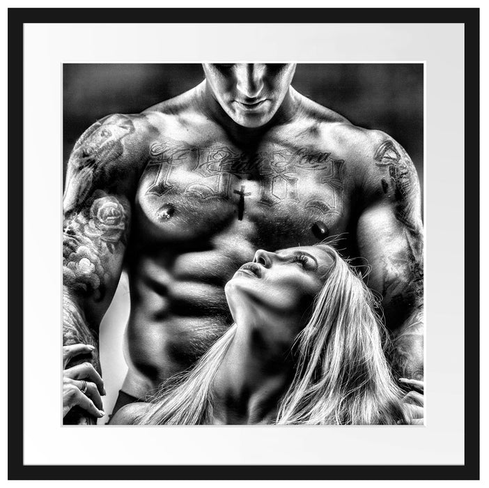 Sexy Frau mit tätowiertem Mann Passepartout Quadratisch 55x55