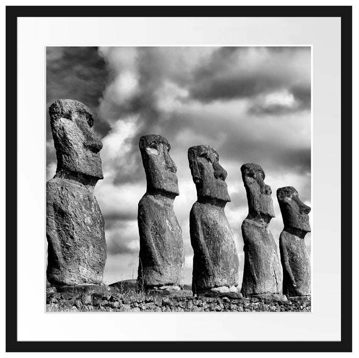 Moai Statuen auf den Osterinseln Passepartout Quadratisch 55x55