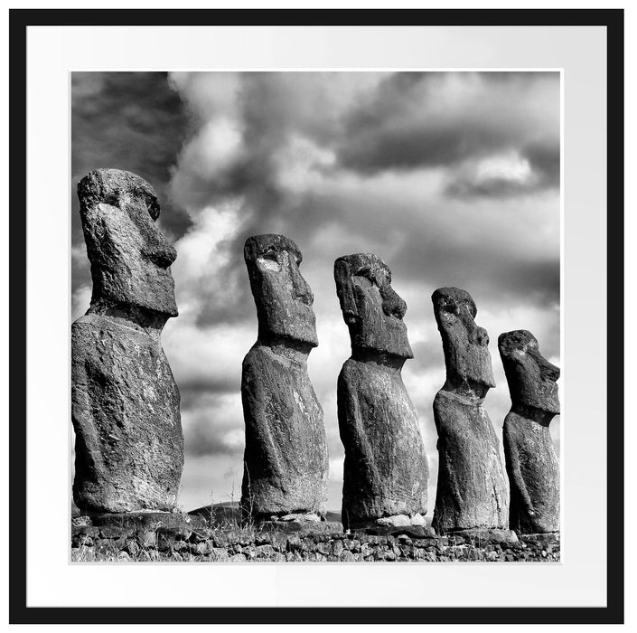 Moai Statuen auf den Osterinseln Passepartout Quadratisch 70x70