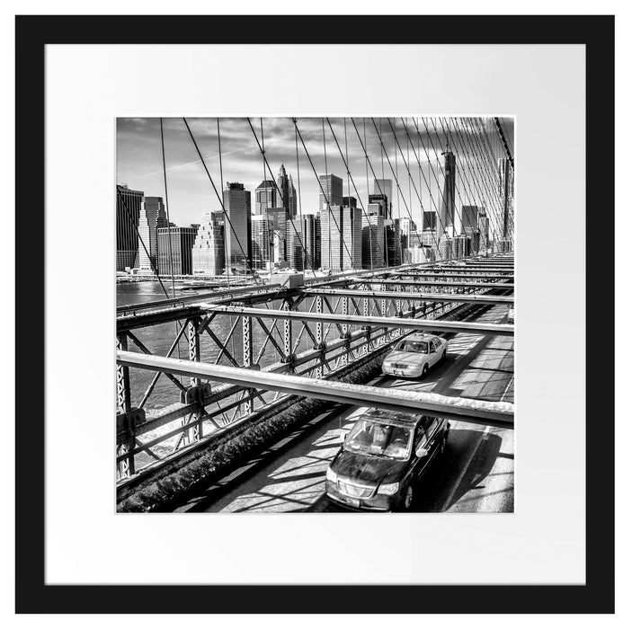 Gelbes Taxi in New York auf Brücke Passepartout Quadratisch 40x40