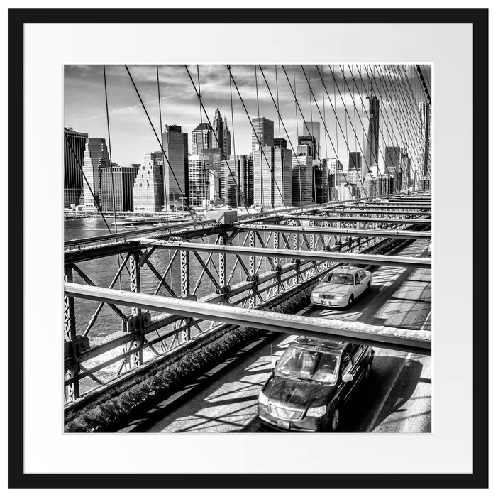 Gelbes Taxi in New York auf Brücke Passepartout Quadratisch 55x55