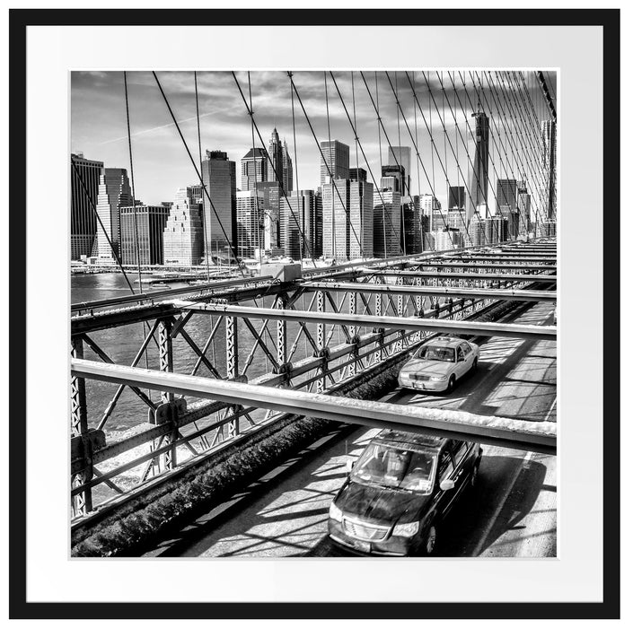 Gelbes Taxi in New York auf Brücke Passepartout Quadratisch 70x70