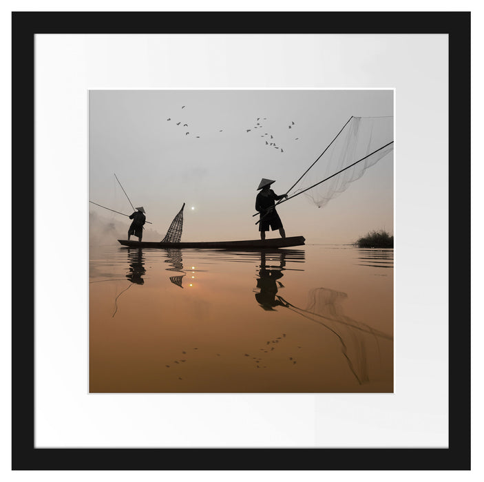 Fischer beim Angeln in Thailand Passepartout Quadratisch 40x40