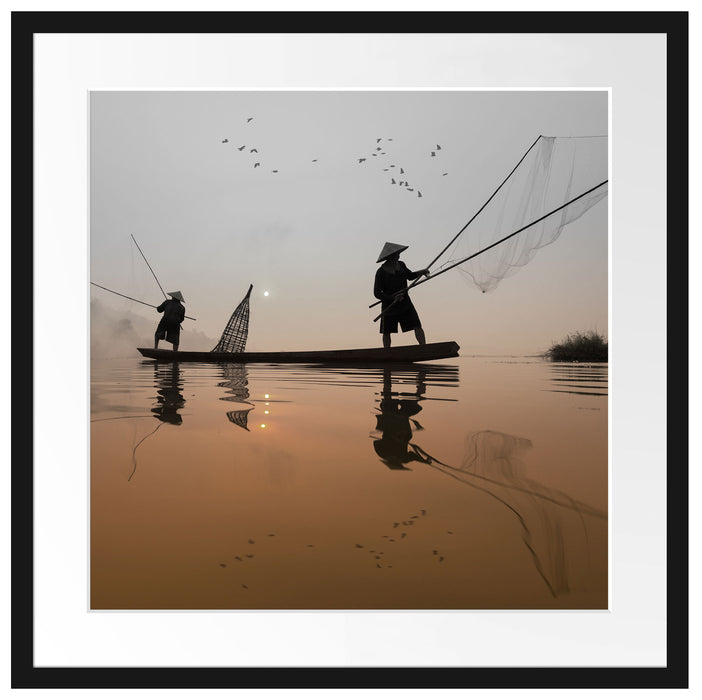 Fischer beim Angeln in Thailand Passepartout Quadratisch 55x55