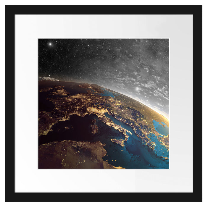 Erde im Weltall Passepartout Quadratisch 40x40
