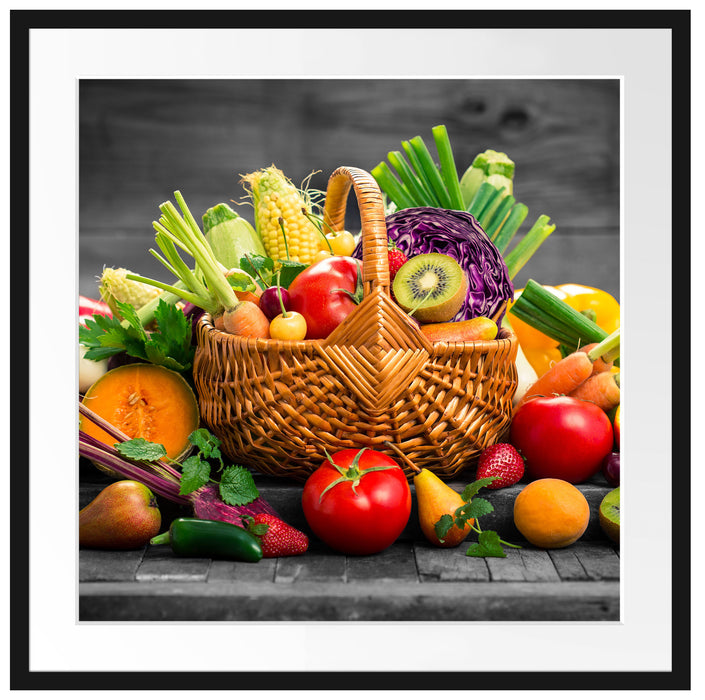 Frisches Obst und Gemüse im Korb Passepartout Quadratisch 70x70