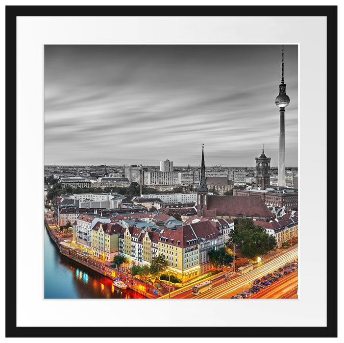 Berlin City Panorama Passepartout Quadratisch 55x55
