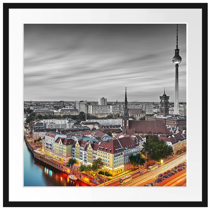 Berlin City Panorama Passepartout Quadratisch 70x70
