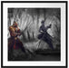 Kampf zwischen Samurai und Ninja Passepartout Quadratisch 70x70