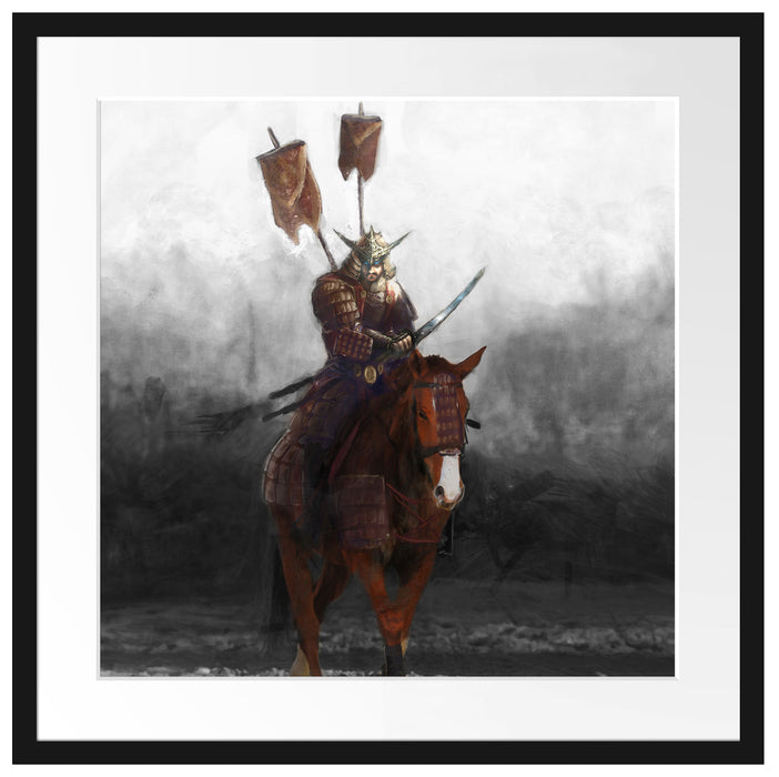 Samurai Krieger auf einem Pferd Passepartout Quadratisch 55x55