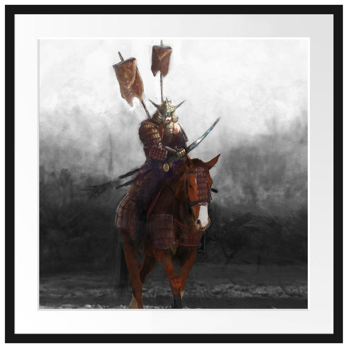 Samurai Krieger auf einem Pferd Passepartout Quadratisch 70x70