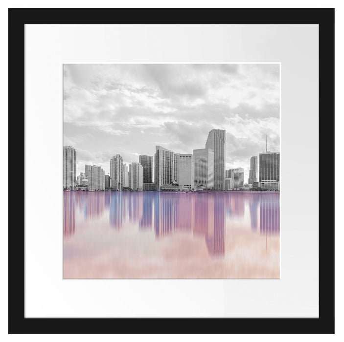 Miami Florida Skyline Passepartout Quadratisch 40x40