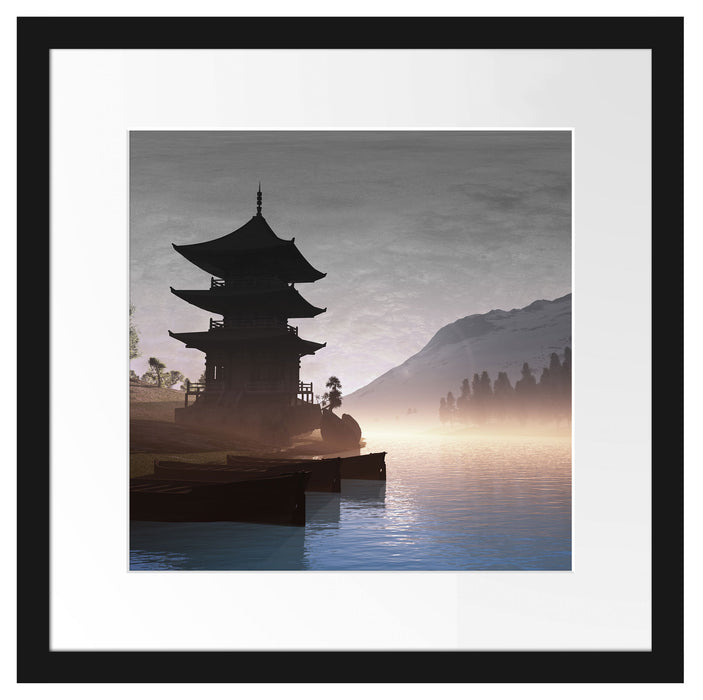 Chinesisches Haus Passepartout Quadratisch 40x40