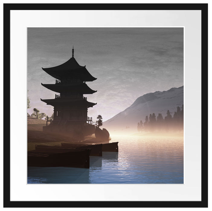 Chinesisches Haus Passepartout Quadratisch 55x55