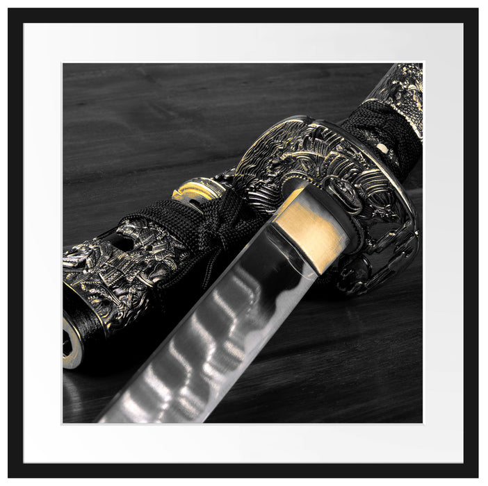 strahlendes Samurai-Schwert Passepartout Quadratisch 55x55