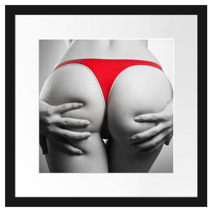 sexy Frauenpo in rotem String Passepartout Quadratisch 40x40