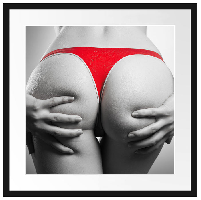 sexy Frauenpo in rotem String Passepartout Quadratisch 55x55